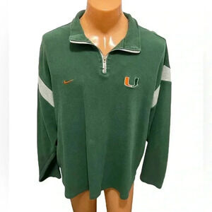 Vintage Men's Nike Miami Hurricanes 1/4 Zip Pullover Size XXL Fleece Green GUC